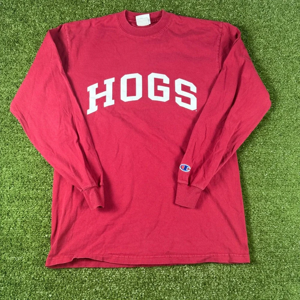 Champion Arkansas Razorbacks HOGS Long‎ Sleeve T-Shirt Mens Medium Red NCAA